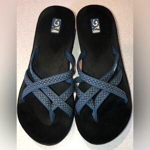 Teva Mush Mandalyn Wedge Teal Blue Criss Cross Strappy Flip Flop Sandals - 8